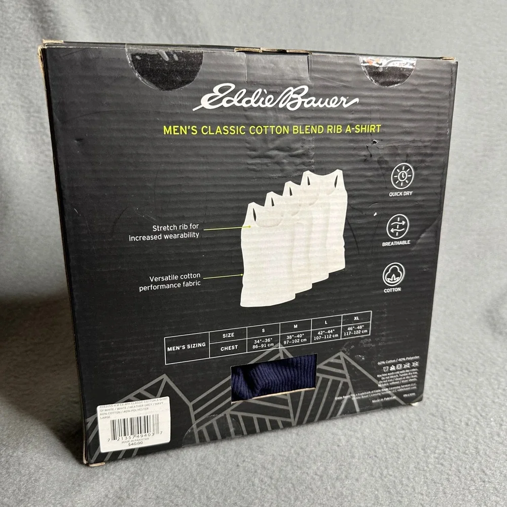 Eddie Bauer Mens Classic Cotton Blend Rib A Shirt 4 Pack Size Large‎
